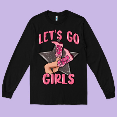 Lets Go Girls Cowgirl Boots Star Long Sleeve Tee Designed By Maliassmallbusiness