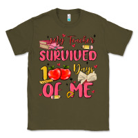 Army Green my teacher survived 100 days of me Classic Tee - MaliasSmallBusiness