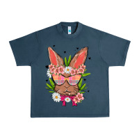 Midnight Navy bunny with floral Urban Heavy Tee - MaliasSmallBusiness