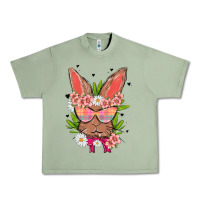 Oil Green bunny with floral Urban Heavy Tee - MaliasSmallBusiness