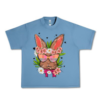 Pebble Blue bunny with floral Urban Heavy Tee - MaliasSmallBusiness