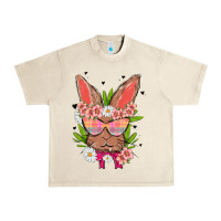 Sandshell bunny with floral Urban Heavy Tee - MaliasSmallBusiness