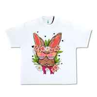 White bunny with floral Urban Heavy Tee - MaliasSmallBusiness