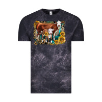 Cloud Black Hereford Cow and Hereford Calf With Leopard Vintage Tee - LillyAllenDesigns