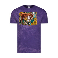 Cloud Purple Hereford Cow and Hereford Calf With Leopard Vintage Tee - LillyAllenDesigns