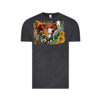 Vintage Black Hereford Cow and Hereford Calf With Leopard Vintage Tee - LillyAllenDesigns