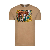 Vintage Coffee Hereford Cow and Hereford Calf With Leopard Vintage Tee - LillyAllenDesigns