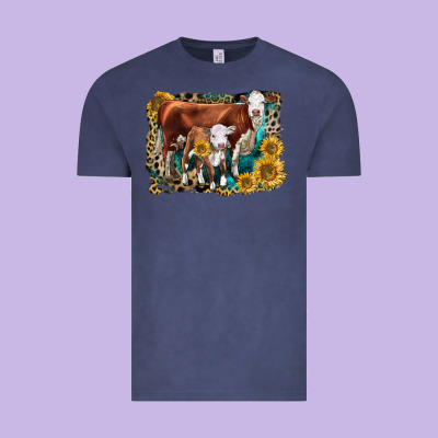 Hereford Cow And Hereford Calf With Leopard Vintage Tee Designed By Lillyallendesigns
