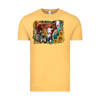 Vintage Mustard Hereford Cow and Hereford Calf With Leopard Vintage Tee - LillyAllenDesigns
