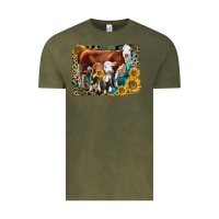 Vintage Olive Hereford Cow and Hereford Calf With Leopard Vintage Tee - LillyAllenDesigns