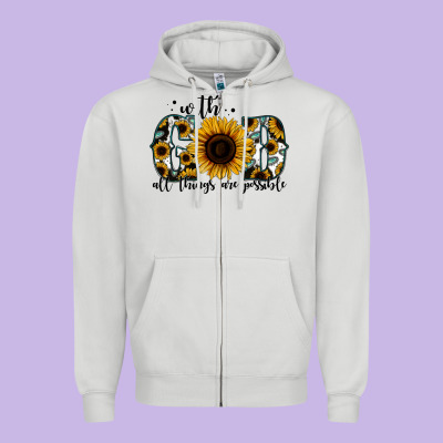 With God All Things Are Possible Sunflower Zipper Hoodie Designed By Jasminsmagicworld