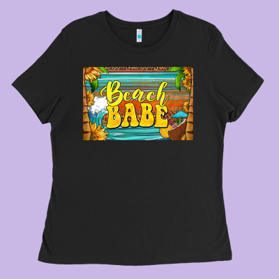 Beach Babe Skinny Metal Can Holder Ladies Tee Designed By Hra Design Shop
