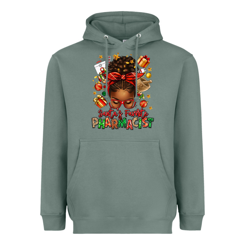 Santas Favorite Pharmacist Afro Messy Bun Heavyweight Hoodie by texasbilliewilder | Teevron