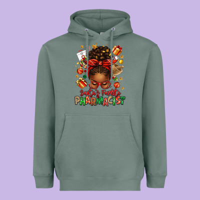 Santas Favorite Pharmacist Afro Messy Bun Heavyweight Hoodie Designed By Texasbilliewilder