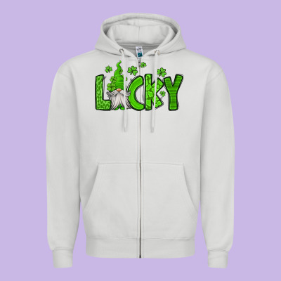 Lucky Gnome St Patricks Day Zipper Hoodie Designed By Jasminsmagicworld