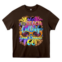 Chocolate Brown the beach is calling and i must go Heavy Core Tee - BarkalooDesign