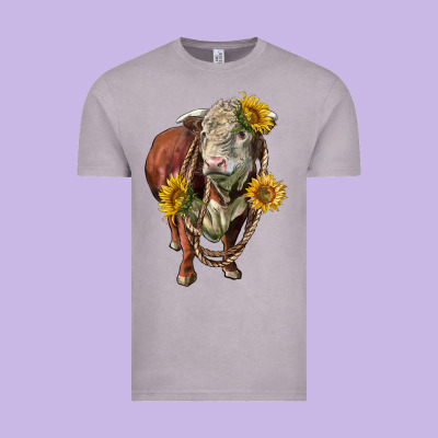 Hereford Bull Rope And Sunflowers Vintage Tee Designed By Lillyallendesigns
