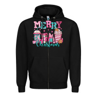 Black merry christmas pink coffee cups Zipper Hoodie - Jasminsmagicworld