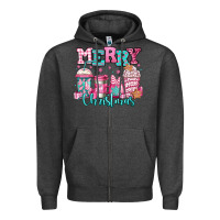 Charcoal Heather merry christmas pink coffee cups Zipper Hoodie - Jasminsmagicworld