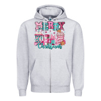 Heather Grey merry christmas pink coffee cups Zipper Hoodie - Jasminsmagicworld