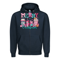Navy merry christmas pink coffee cups Zipper Hoodie - Jasminsmagicworld