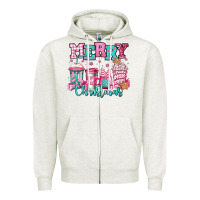 Oatmeal Heather merry christmas pink coffee cups Zipper Hoodie - Jasminsmagicworld