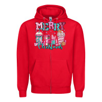 Red merry christmas pink coffee cups Zipper Hoodie - Jasminsmagicworld