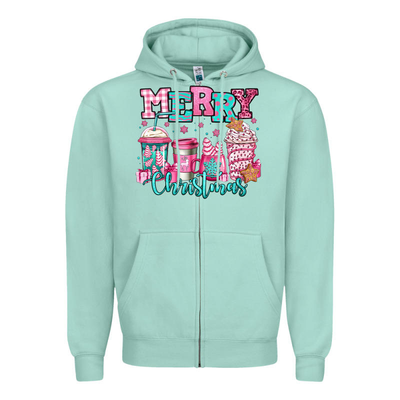 Merry Christmas Pink Coffee Cups Zipper Hoodie by Jasminsmagicworld | Teevron