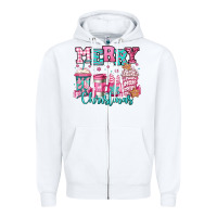 White merry christmas pink coffee cups Zipper Hoodie - Jasminsmagicworld