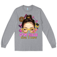 Heather Grey messy bun gym hair dont care Long Sleeve Tee - NancyCooperArtShop