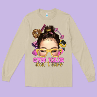 Messy Bun Gym Hair Dont Care Long Sleeve Tee Designed By Nancycooperartshop