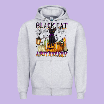 Black Cat Apothecary Zipper Hoodie Designed By Barkaloodesign