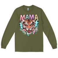 Army Green mama tiger lightning bolt Long Sleeve Tee - NancyCooperArtShop