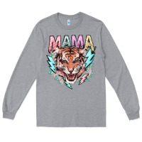 Heather Grey mama tiger lightning bolt Long Sleeve Tee - NancyCooperArtShop