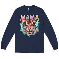 Navy mama tiger lightning bolt Long Sleeve Tee - NancyCooperArtShop