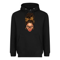 Black Light skin afro messy bun leopard bow Heavyweight Hoodie - texasbilliewilder
