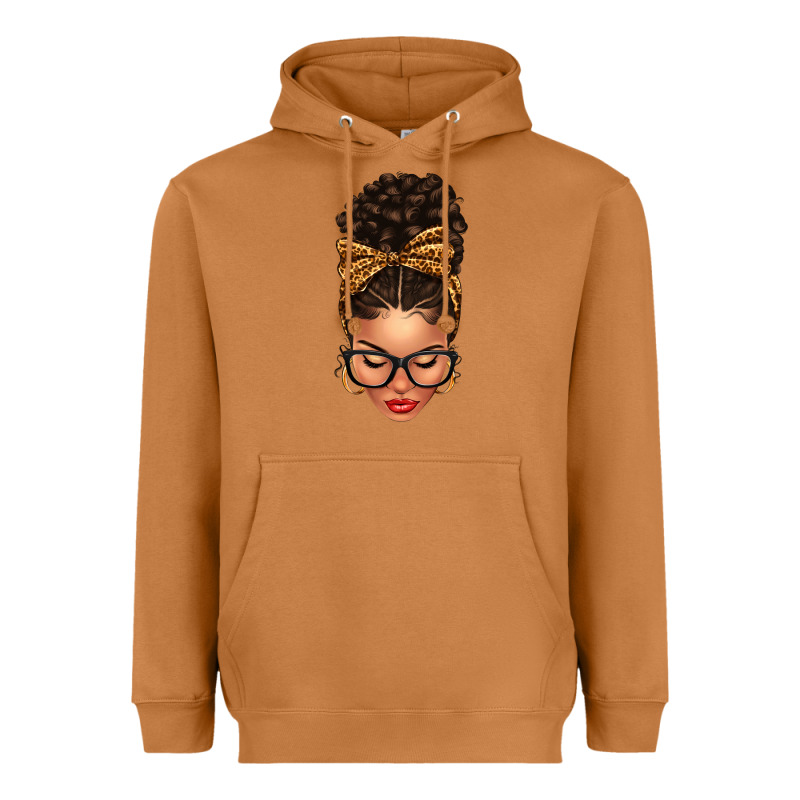 Light Skin Afro Messy Bun Leopard Bow Heavyweight Hoodie by texasbilliewilder | Teevron