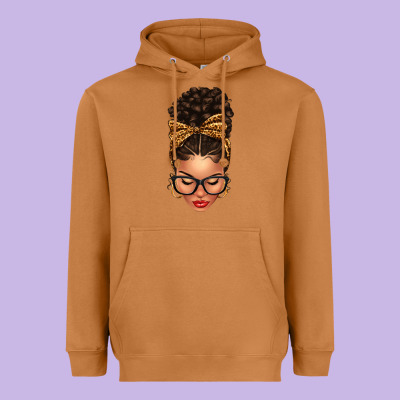 Light Skin Afro Messy Bun Leopard Bow Heavyweight Hoodie Designed By Texasbilliewilder
