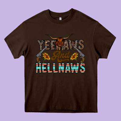 Yeehaws And Hellnaws Heavy Core Tee Designed By Cowhidedigitalart