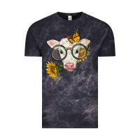 Cloud Black charolais calf with sunflowers and butterfly Vintage Tee - LillyAllenDesigns