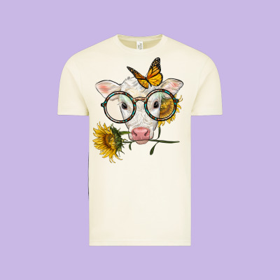 Charolais Calf With Sunflowers And Butterfly Vintage Tee Designed By Lillyallendesigns