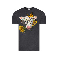 Vintage Black charolais calf with sunflowers and butterfly Vintage Tee - LillyAllenDesigns