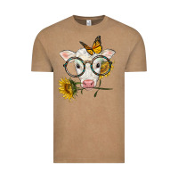Vintage Coffee charolais calf with sunflowers and butterfly Vintage Tee - LillyAllenDesigns