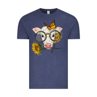 Vintage Denim charolais calf with sunflowers and butterfly Vintage Tee - LillyAllenDesigns