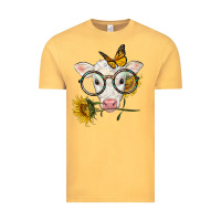 Vintage Mustard charolais calf with sunflowers and butterfly Vintage Tee - LillyAllenDesigns