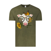 Vintage Olive charolais calf with sunflowers and butterfly Vintage Tee - LillyAllenDesigns
