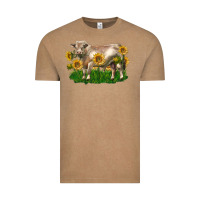 Vintage Coffee charolais bull with sunflowers Vintage Tee - LillyAllenDesigns