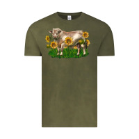 Vintage Olive charolais bull with sunflowers Vintage Tee - LillyAllenDesigns