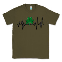 Army Green shamrock heartbeat Classic Tee - MaliasSmallBusiness