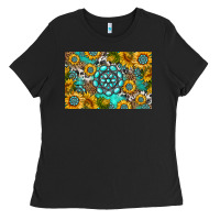 Black western turquoise and sunflowers skinny metal can holder Ladies Tee - HRA Design Shop
